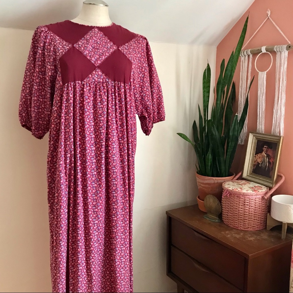1970s Mako Hawaii Floral Cotton Maxi Dress, MuuMuu, Patchwork, Vintage, Medium